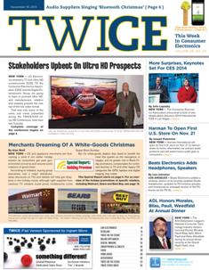 TWICE This Week In Consumer Electronics 2013-23 - November 18, 2013 | ISSN 0892-7278 | TRUE PDF | Quindicinale | Professionisti | Consumatori | Distribuzione | Elettronica | Tecnologia
TWICE is the leading brand serving the B2B needs of those in the technology and consumer electronics industries. Anchored to a 20+ times a year publication, the brand covers consumer technology through a suite of digital offerings, events and custom content including native advertising, white papers, video and webinars. Leading companies and its leaders turn to TWICE for perspective and analysis in the ever changing and fast paced environment of consumer technology. With its partner at CTA (the Consumer Technology Association), TWICE produces the Official CES Daily.