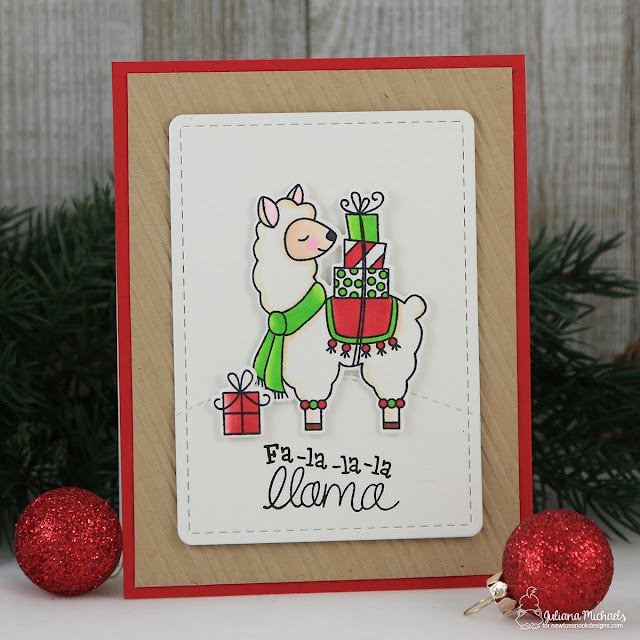 Fa La La La Llama Christmas Card by Juliana Michaels featuring Newton's Nook Designs Special Delivery Stamp Set