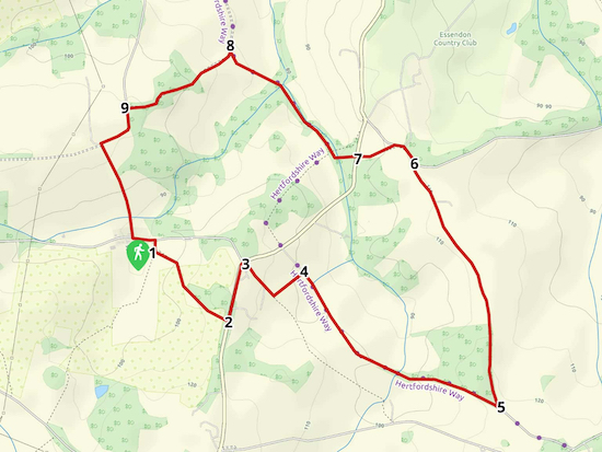 Walk 5: Hornbeam Lane Loop Map created on Map Hub by Hertfordshire Walker Elements © Thunderforest and © OpenStreetMap contributors There is an interactive map at the foot of this page