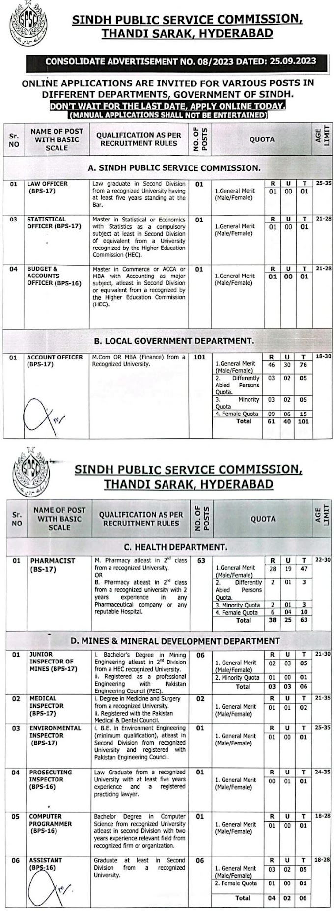 200+ Sindh Public Service Commission Job Vacancies 2023| SPSC Hyderabad Sub Inspector Latest Jobs 2023