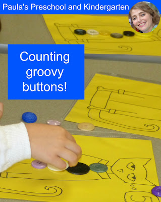 Fun preschool or kindergarten activities and ideas for learning about cats and dogs. (Pete the Cat groovy buttons)