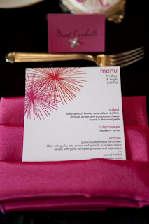 custom star burst pink orange menu card design