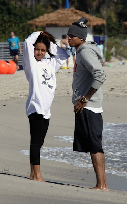 Chris Brown on the beach in Miami