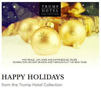 card from Trump Hotel saying 'Happy Holidays'