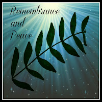 An olive branch graphic with Remembrace and Peace text. 