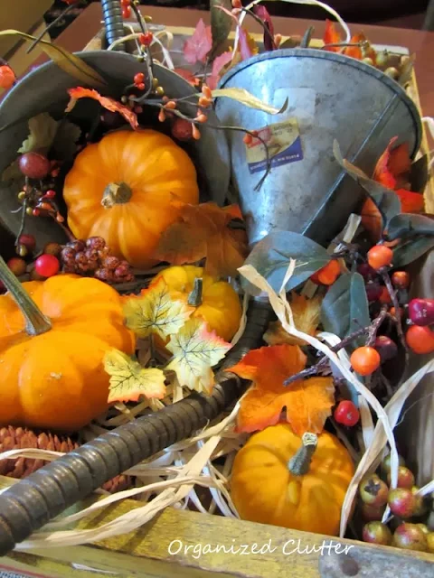 Funnels Re-Purposed as Fall Cornucopias http://organizedclutterqueen.blogspot.com/2013/10/funnels-re-purposed-as-fall-cornucopias.html