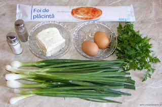 ingrediente placinta cu ceapa verde branza si oua, retete culinare, retete cu branza telemea, retete cu ceapa verde, retete cu oua, preparate culinare, cum se face placinta cu ceapa, 