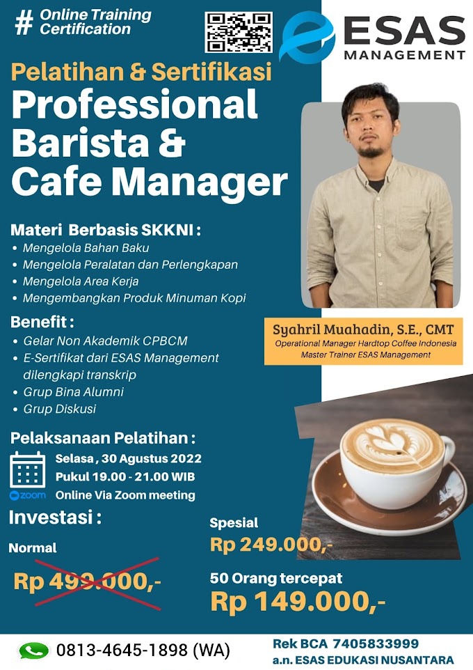 WA.0813-4645-1898 | Gelar Non Akademik Certified Professional Barista And Cafe Manager (CPBCM)