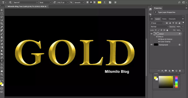 cara membuat efek gold tulisan emas photoshop, teks gold, membuat warna emas di photoshop