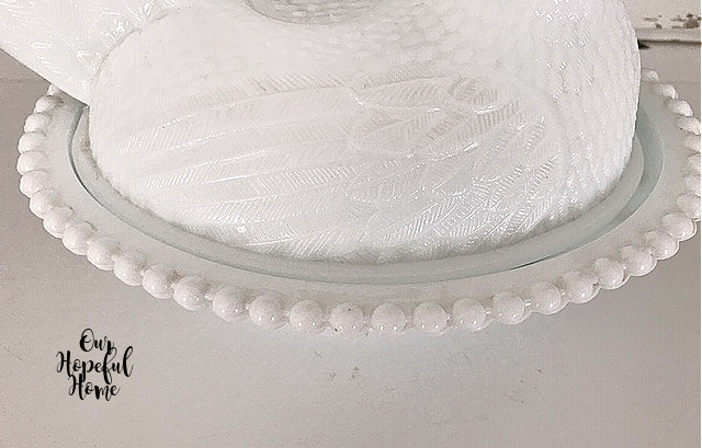 hobnail milk glass dish rim rim