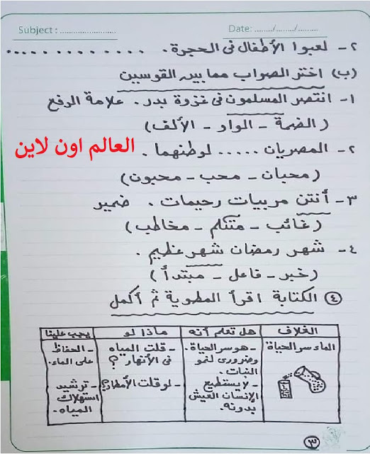 الصف الرابع الابتدائى امتحان عربي متوقع ترم تانى