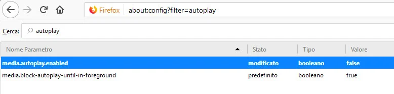 Cambio valore autoplay Firefox true