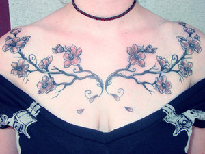 Cherry Blossom Chest Piece Tattoo Design