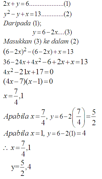 Matematik Tambahan: Persamaan Serentak