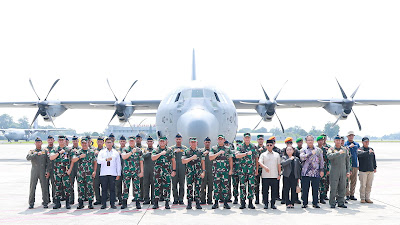 Super Hercules TNI AU Terbangkan Bantuan Kemanusian Indonesia Untuk Warga Palestina di Gaza