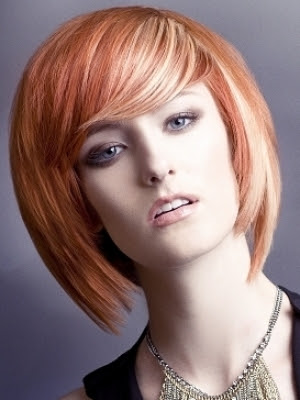 black hair with red and blonde streaks. red and londe highlights in