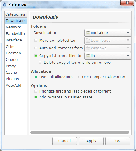 configuring deluge