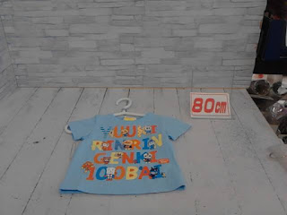 中古品　子供服　80㎝　ライトブルー　アンパンマンプリント　半袖Tシャツ　398円