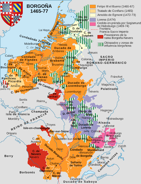 Territorios de la casa de Valois-Borgoña durante el reinado de Carlos el Temerario