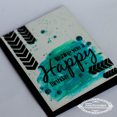 Handstamped birthday card using faber castell gelatos on glossy cardstock, using stamps from Happy Little Stampers