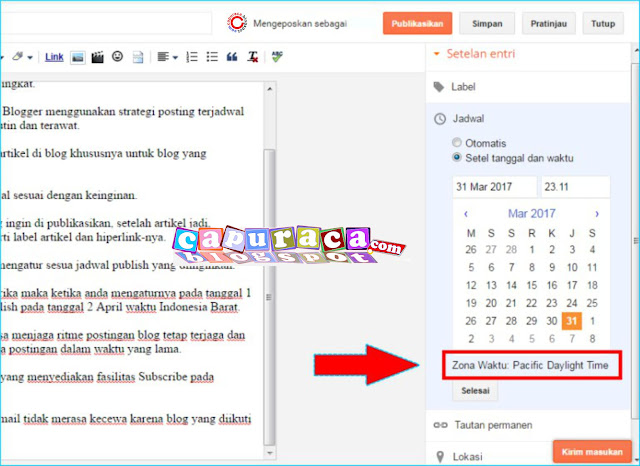 menjadwalkan waktu publish artikel blog