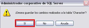 Aceptando el cuadro de diálogo para guardar los cambios