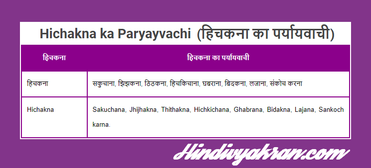 हिचकना का पर्यायवाची शब्द - Hichakna ka Paryayvachi Shabd