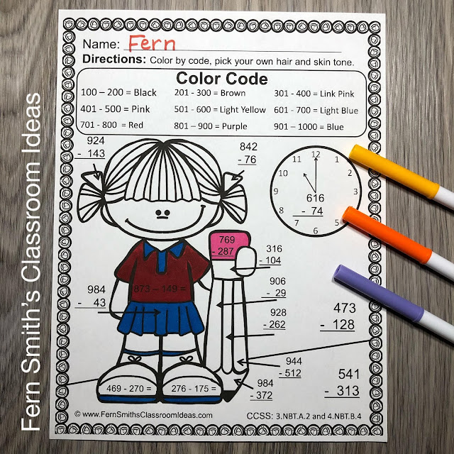 Teaching How to Use Place Value to Subtract Including Lesson Plans, Centers, Task Cards, Color By Numbers & More Resources. #FernSmithsClassroomIdeas