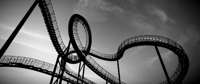 roller coaster ride black and white