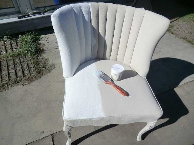 painting a fabric chair with serenity cottage paint at The Camellia