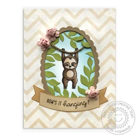 Sunny Studio Stamps: Silly Sloths "How's It Hanging?" Card (using Botanical Backdrop die for jungle leaves)