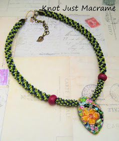 Knotted spiral macrame necklace designed by Sherri Stokey