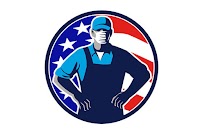 Grocery Worker Wearing Mask USA Flag