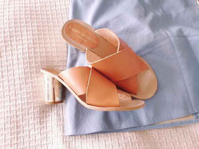 Audrey tan mules block heel Kurt Geiger