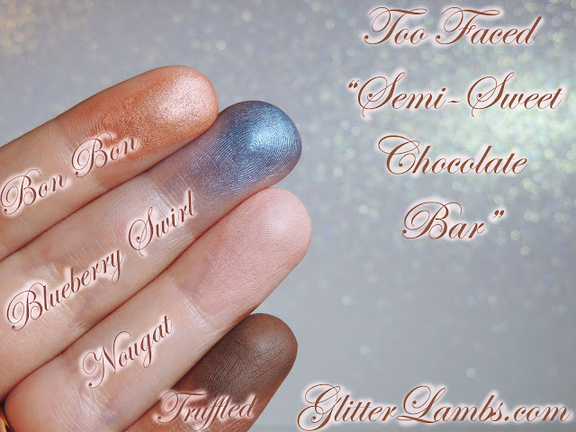 Bon Bon, Blueberry Swirl, Nougat, Truffled-Swatches on my fingers