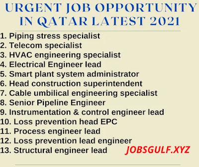 Urgent Job Opportunity in QATAR Latest 2021