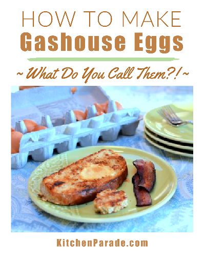 Gashouse Eggs ♥ KitchenParade.com, the old-time favorite with so many different names, just bread and an egg fried together. Medicinal properties, I swear.