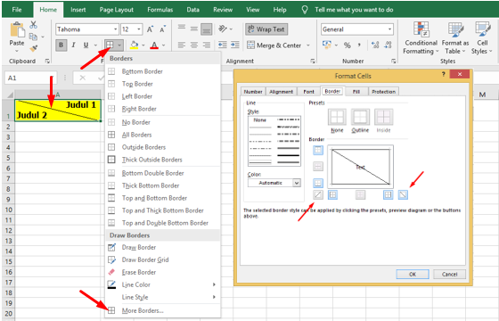 Cara Membuat Dua Judul Tabel Dalam Satu Cell di Excel Dengan Garis Diagonal