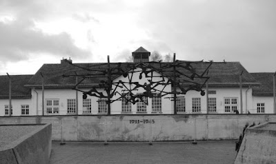 Dachau memorial representing bodies on barbed wire