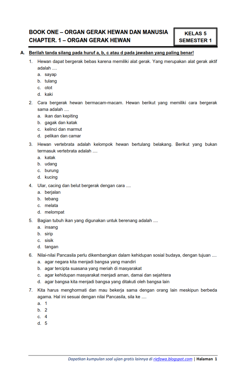 Download Soal Tematik Kelas 5 Semester 1 Tema 1 Subtema 3 