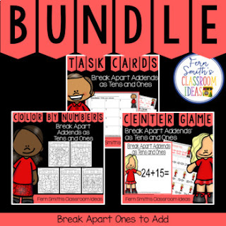 Break Apart Addends as Tens and Ones Bundle has task cards, color by number printables and center games for Second Grade Go Math 4.3 Break Apart Addends as Tens and Ones. You will love how easy it is to prepare this easy to prep bundle for your math class. Perfect for small groups, read the room, centers, scoot, tutoring, Around the World whole class game, homework, seat work, so many ways to use these task cards that the possibilities are endless. Your students will enjoy the freedom of independent learning with these color by code worksheets and reviewing important skills with the center games! Perfect for an assessment grade for the week or for a substitute teacher day!
