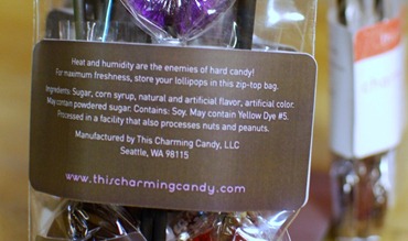 ingredients label on lollipop package