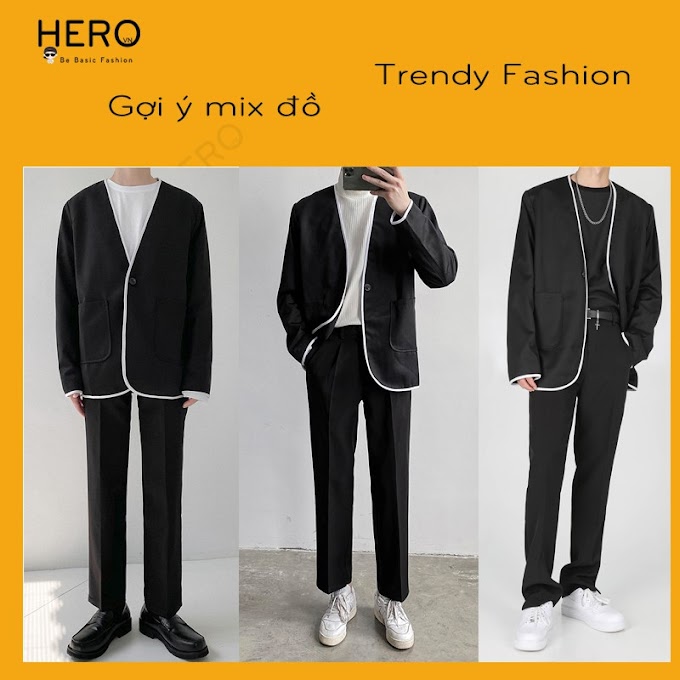 [Siêu Độc] Áo Blazer Nam Dài Tay Form Dáng Rộng Phối Viến Trắng Không Cổ Thời Trang Hero Phong Cách Hàn Quốc BZ13