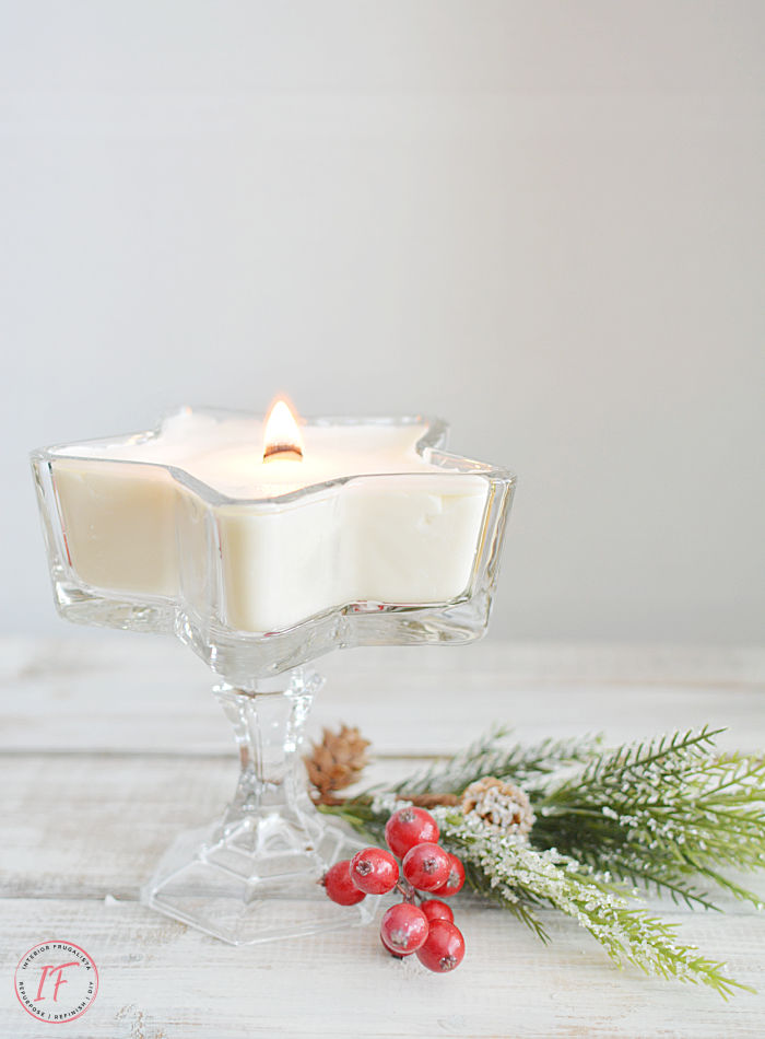 How to make homemade ramekin dish unscented soy candles with wood wicks plus extra soy candle molds in festive star-shaped dishes for the holidays.