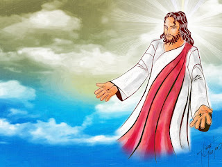 Jesus Christ welcoming hands in the sky color religious Christian picture free download