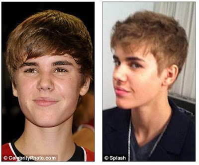 justin bieber dyed his hair blonde. Before and after: Justin and
