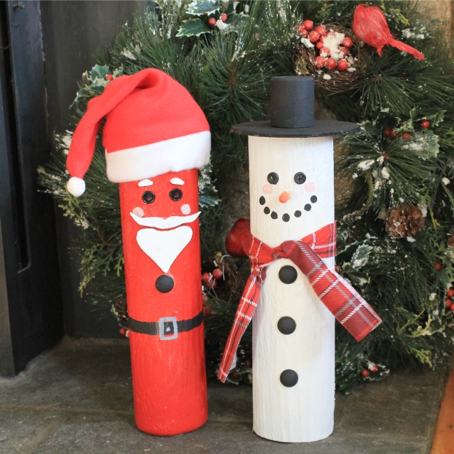 DIY Snowman and Santa from Cedar Fence Posts Crafts a la 