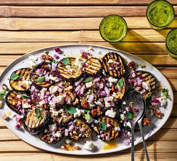Sweet-Sour Griddled Aubergines