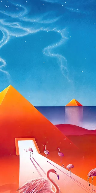 Flamingo, Pyramid, Desert, Abstract Wallpaper