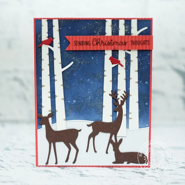 Sunny Studio Stamps: Rustic Winter Dies Woodland Borders Starry Night Sky Christmas Card by Lexa Levana